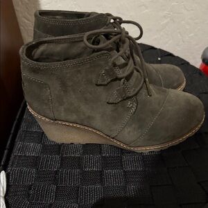Toms Dark Olive Suede Wedge Boots